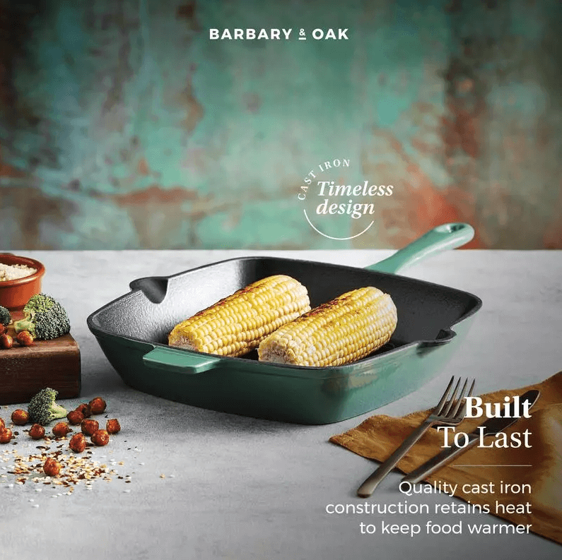 Barbary & Oak Støpejern Grillpanne Grønn 26cm 3 Barbary & Oak Støpejern Grillpanne Grønn 26cm - Bild 3