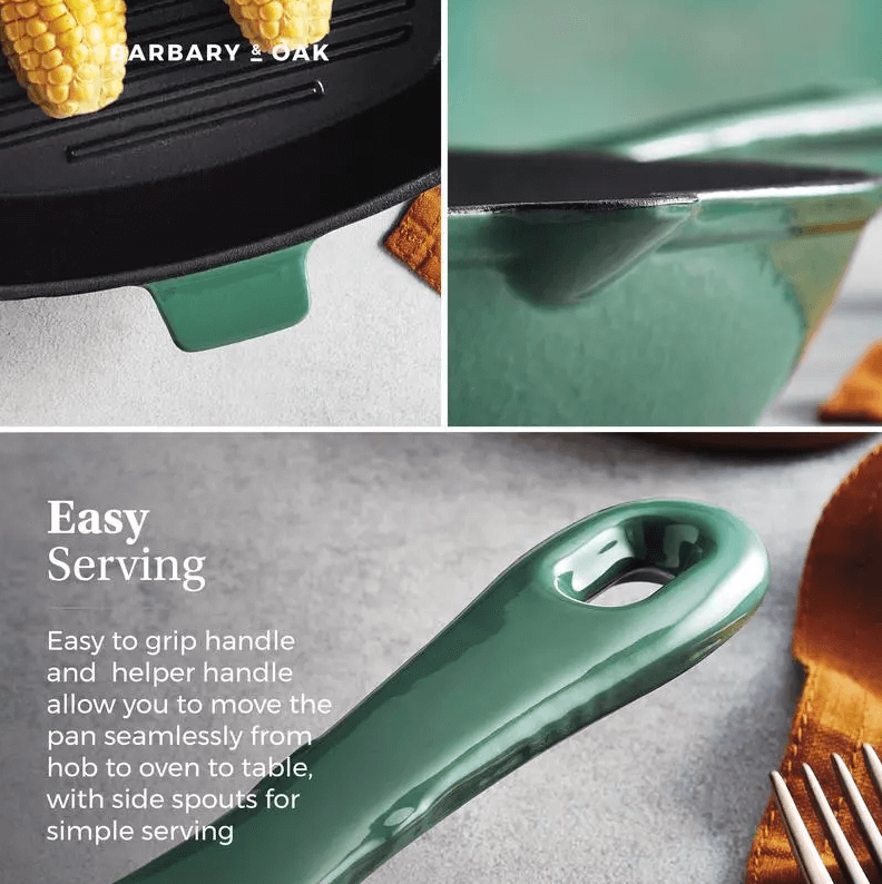 Barbary & Oak Støpejern Grillpanne Grønn 26cm 7 Barbary & Oak Støpejern Grillpanne Grønn 26cm - Bild 7