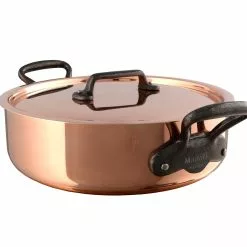 Mauviel M'250 Cuprinox Kruka Med Lock Låg Koppar / Järn - 3,6 Liter