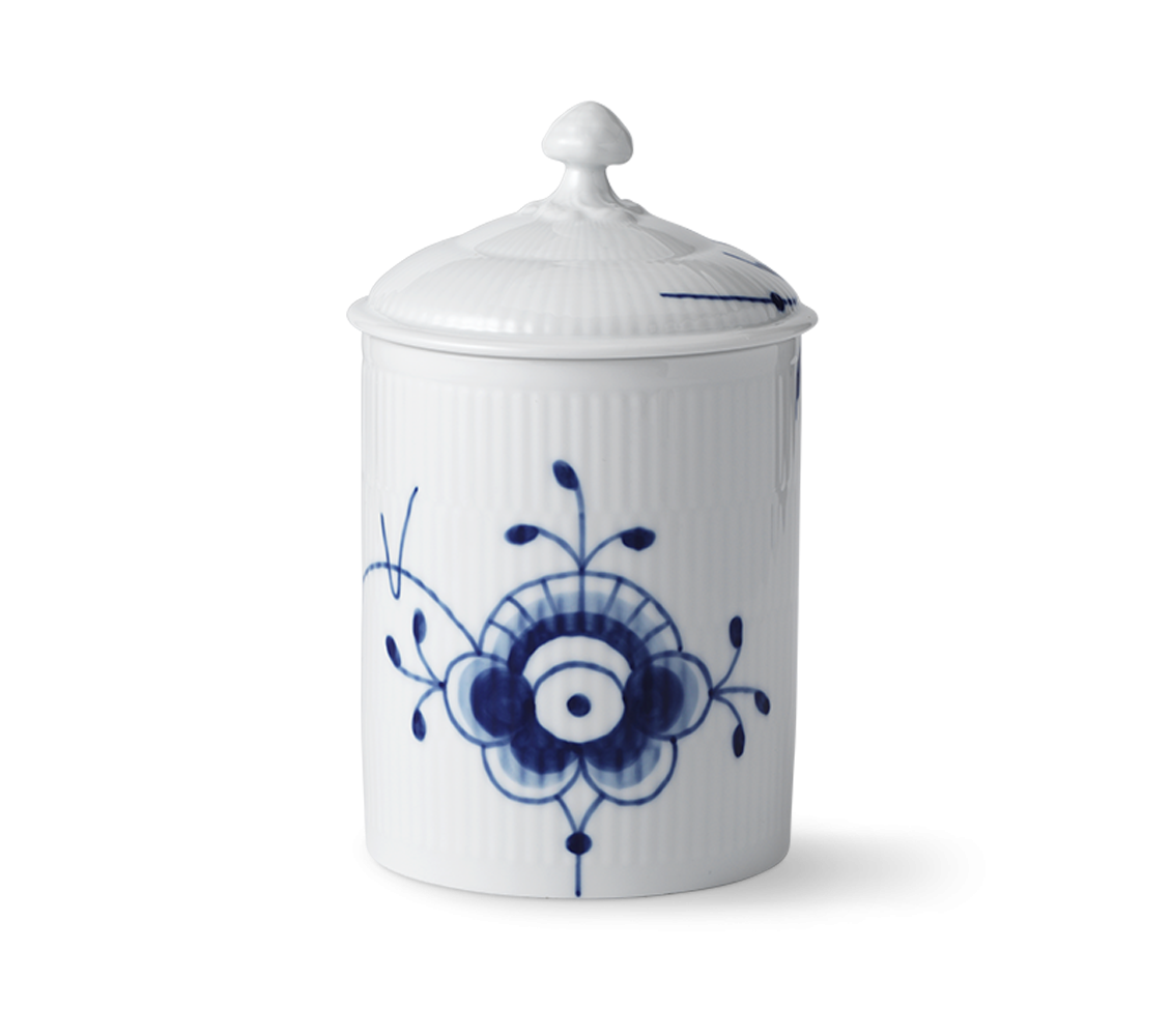 Royal Copenhagen Blå Mega Räfflad Burk Med Lock 16cm 1 Royal Copenhagen Blå Mega Räfflad Burk Med Lock 16cm